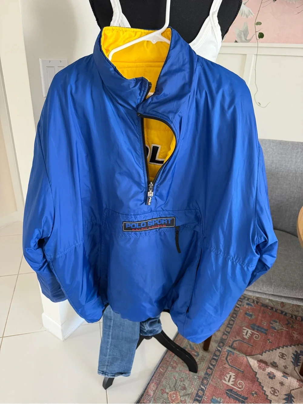 Vintage Polo Sport Ralph Lauren Puffer Jacket Reversible Yellow/blue Men Size XL